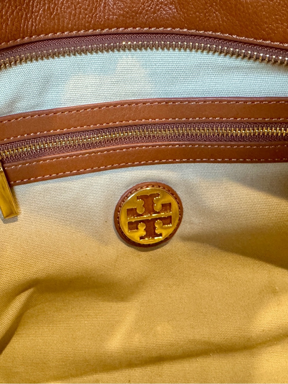 Tory Burch Cognac Leather Logo Tote - Picture 13 of 16